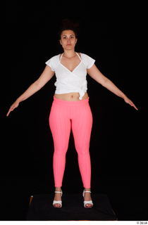  Leticia casual dressed pink leggings standing white sandals white t shirt whole body 0009.jpg